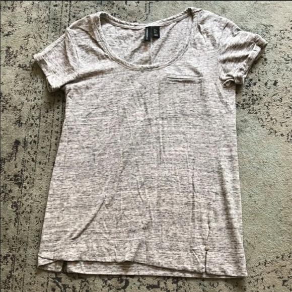 Cynthia Rowley Tee T-Shirt Heathered Grey Chest Pocket Women's Large L Cuffed - Picture 3 of 10